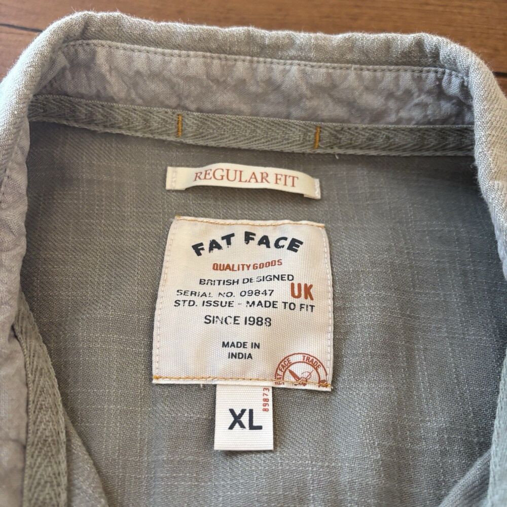 Fat Face Mens XL Regular Fit Olive Green Button Up Cotton Short Sleeve Shirt - Picture 6 of 8